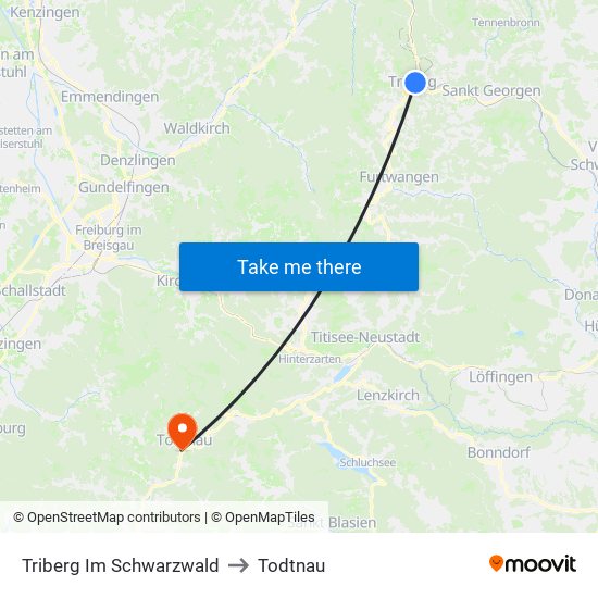 Triberg Im Schwarzwald to Todtnau map