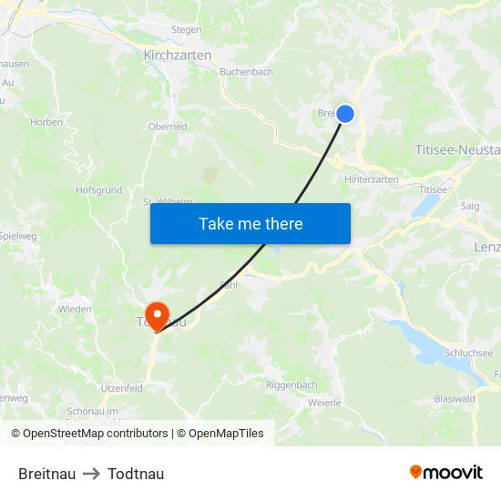 Breitnau to Todtnau map