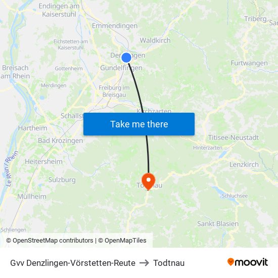 Gvv Denzlingen-Vörstetten-Reute to Todtnau map