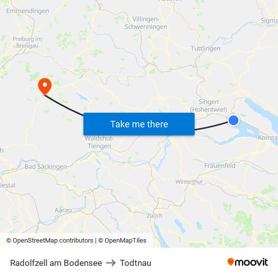 Radolfzell am Bodensee to Todtnau map