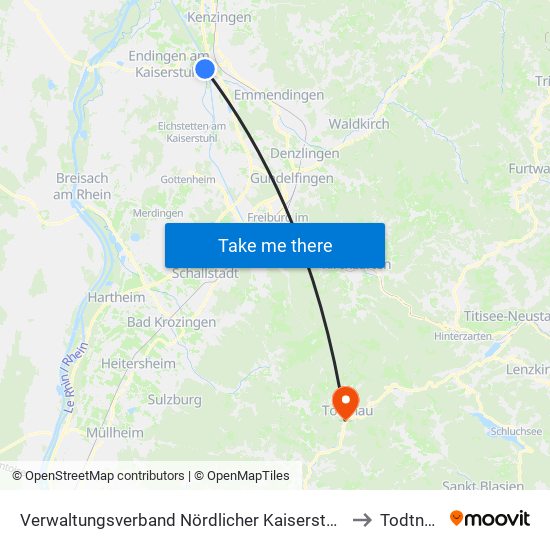 Verwaltungsverband Nördlicher Kaiserstuhl to Todtnau map