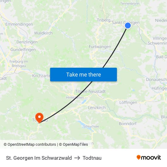 St. Georgen Im Schwarzwald to Todtnau map