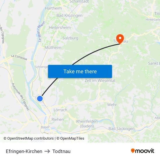 Efringen-Kirchen to Todtnau map