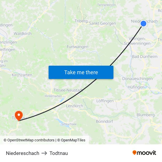 Niedereschach to Todtnau map