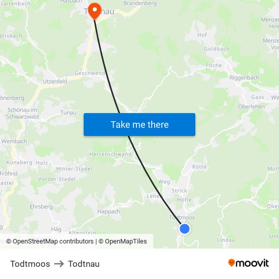 Todtmoos to Todtnau map