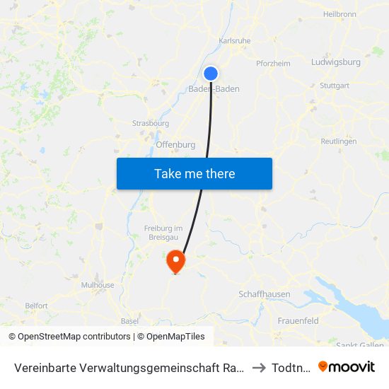 Vereinbarte Verwaltungsgemeinschaft Rastatt to Todtnau map