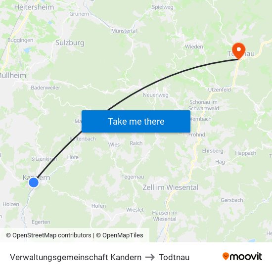 Verwaltungsgemeinschaft Kandern to Todtnau map