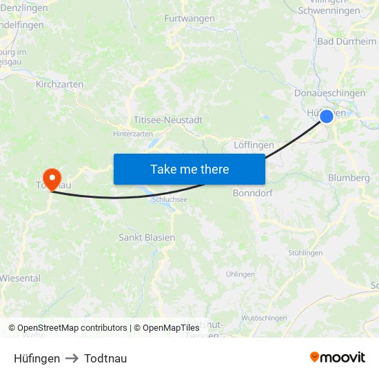 Hüfingen to Todtnau map