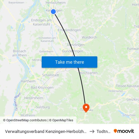 Verwaltungsverband Kenzingen-Herbolzheim to Todtnau map