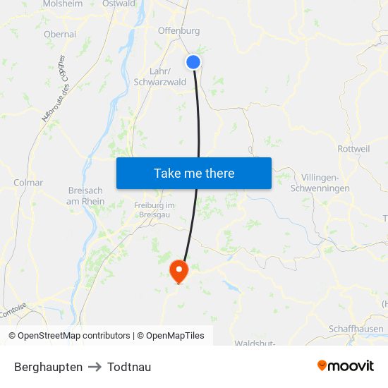 Berghaupten to Todtnau map