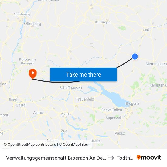 Verwaltungsgemeinschaft Biberach An Der Riß to Todtnau map