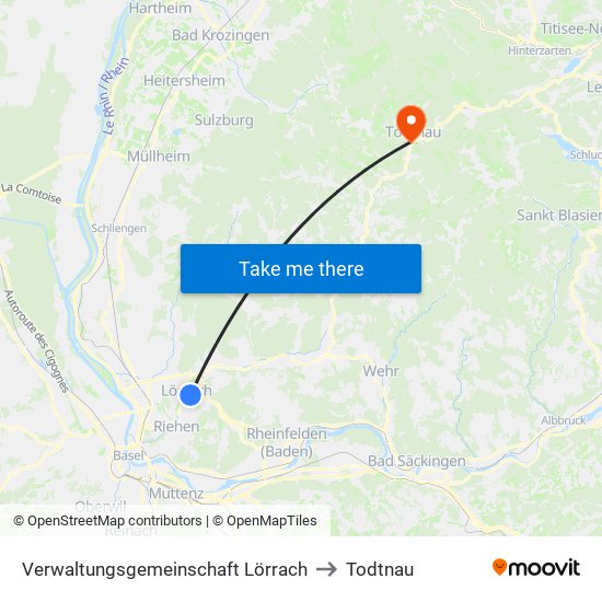 Verwaltungsgemeinschaft Lörrach to Todtnau map