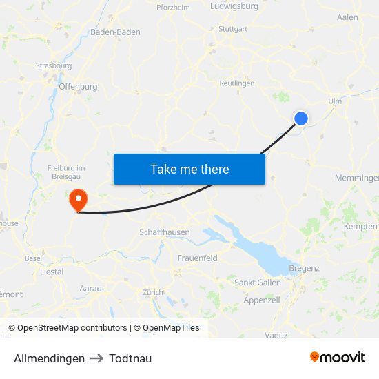 Allmendingen to Todtnau map