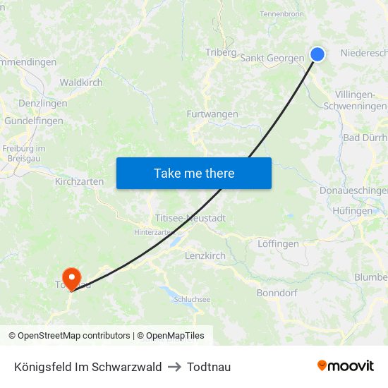 Königsfeld Im Schwarzwald to Todtnau map