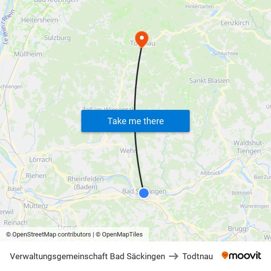 Verwaltungsgemeinschaft Bad Säckingen to Todtnau map