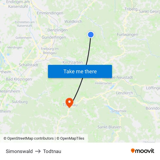 Simonswald to Todtnau map