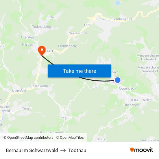 Bernau Im Schwarzwald to Todtnau map