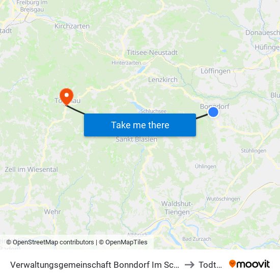 Verwaltungsgemeinschaft Bonndorf Im Schwarzwald to Todtnau map