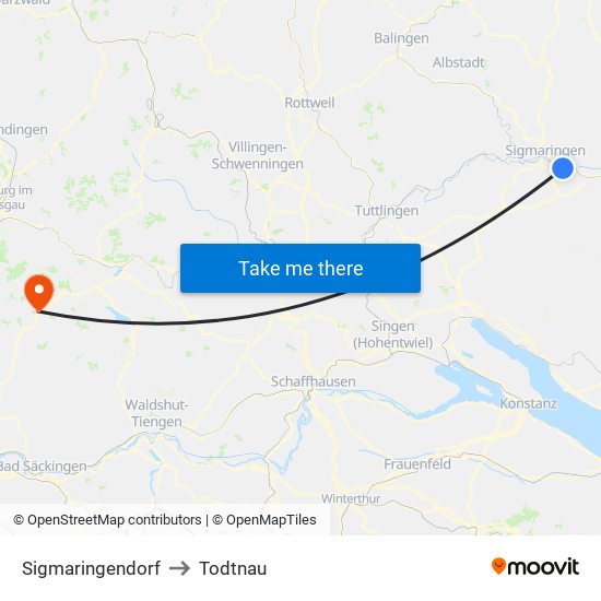 Sigmaringendorf to Todtnau map