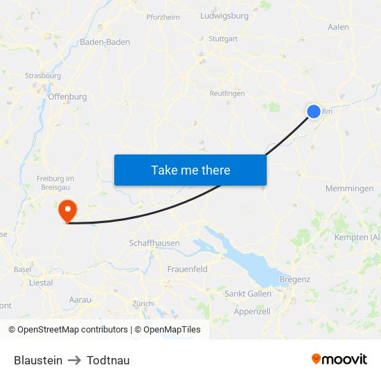 Blaustein to Todtnau map