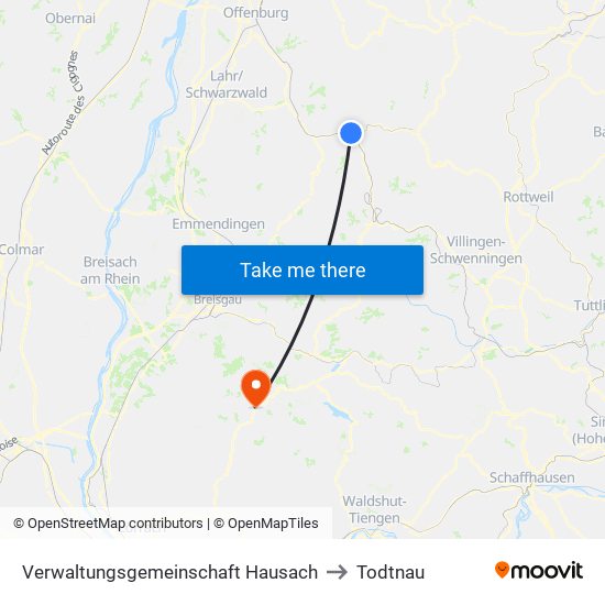 Verwaltungsgemeinschaft Hausach to Todtnau map