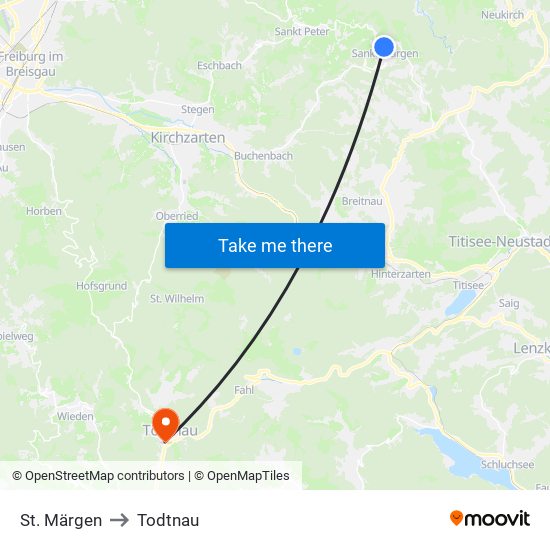 St. Märgen to Todtnau map