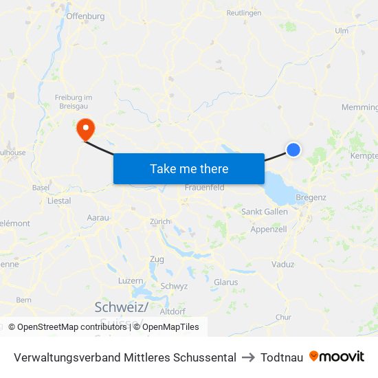 Verwaltungsverband Mittleres Schussental to Todtnau map