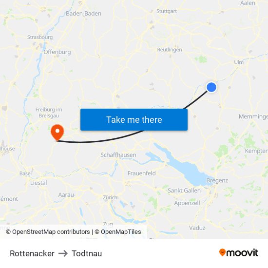 Rottenacker to Todtnau map