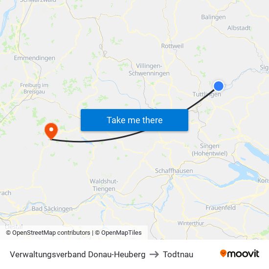 Verwaltungsverband Donau-Heuberg to Todtnau map