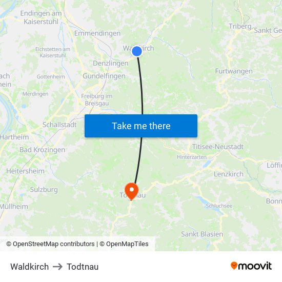 Waldkirch to Todtnau map