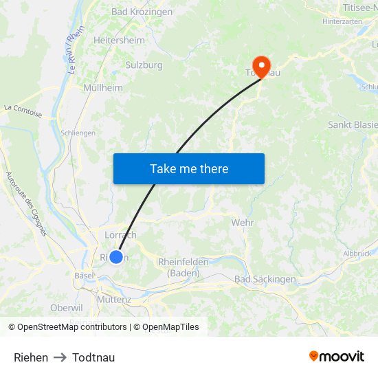 Riehen to Todtnau map