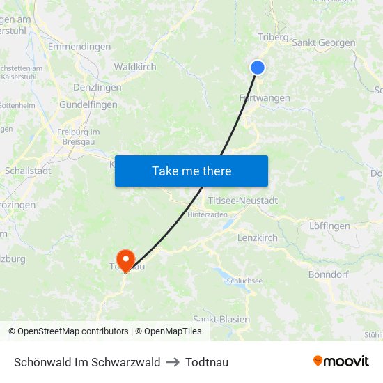 Schönwald Im Schwarzwald to Todtnau map