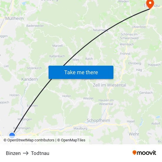 Binzen to Todtnau map