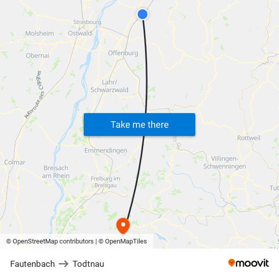 Fautenbach to Todtnau map