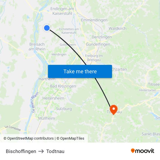 Bischoffingen to Todtnau map