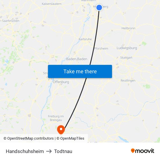 Handschuhsheim to Todtnau map