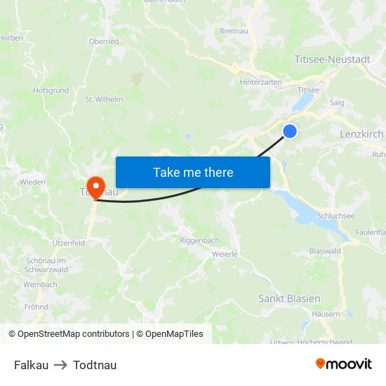 Falkau to Todtnau map