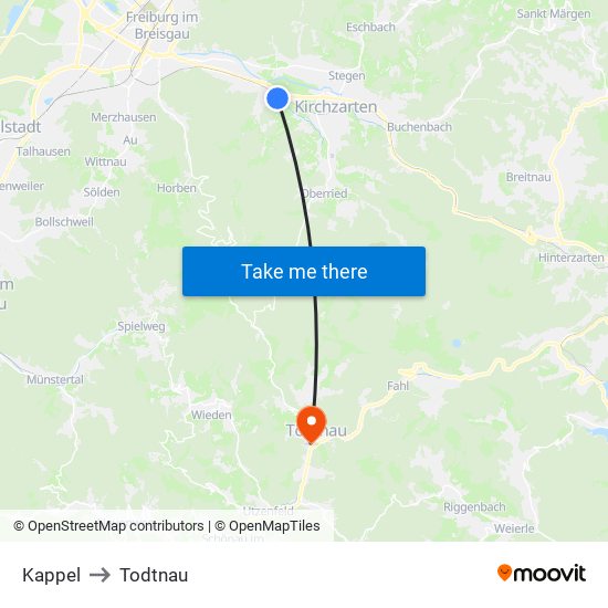 Kappel to Todtnau map