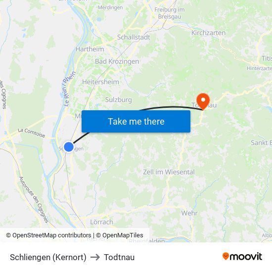 Schliengen (Kernort) to Todtnau map
