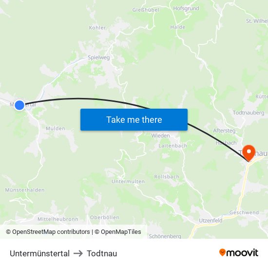 Untermünstertal to Todtnau map