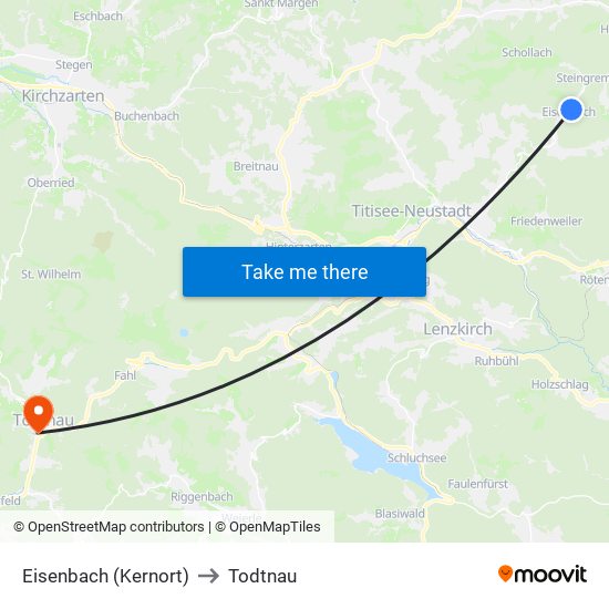 Eisenbach (Kernort) to Todtnau map