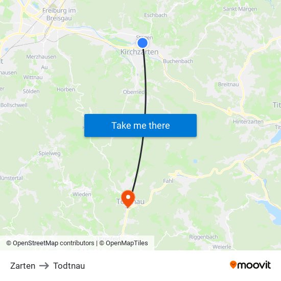 Zarten to Todtnau map