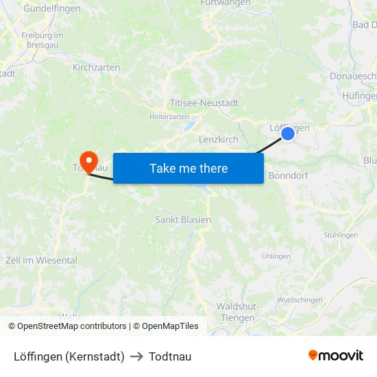 Löffingen (Kernstadt) to Todtnau map