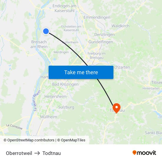 Oberrotweil to Todtnau map
