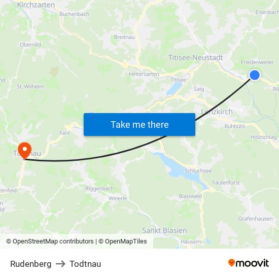 Rudenberg to Todtnau map