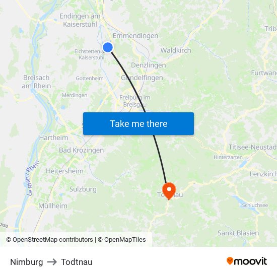 Nimburg to Todtnau map