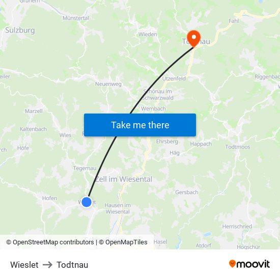 Wieslet to Todtnau map