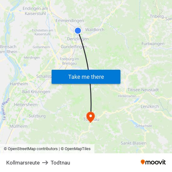 Kollmarsreute to Todtnau map