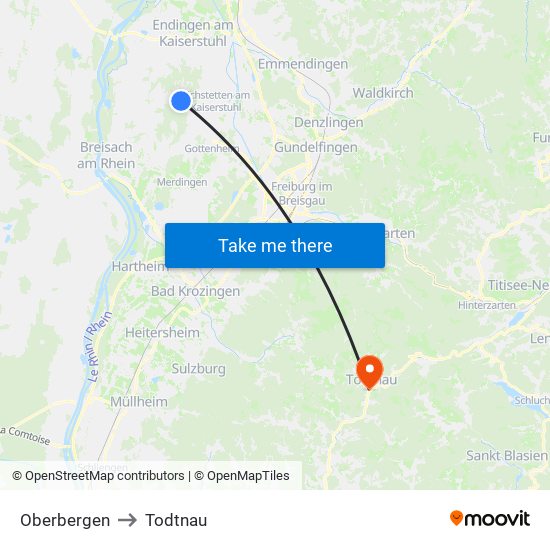 Oberbergen to Todtnau map