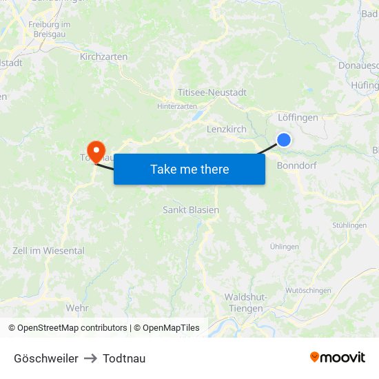 Göschweiler to Todtnau map